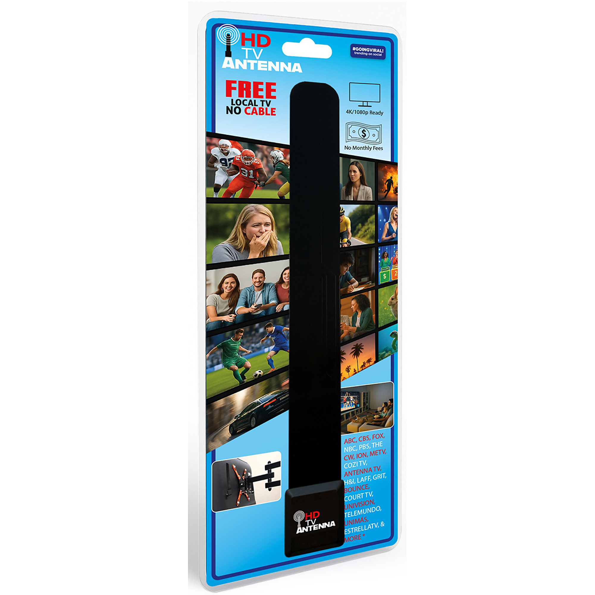 Ideas in Motion CLEAR HDTV Digital Indoor Antenna – Long-Range Over-the-Air HDTV Reception, Slim Plug & Play Antenna, No Monthly Fees, Universal Compatibility (Model HDTA-12-5179)